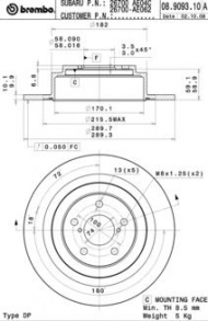 Тормозной диск BREMBO 08.9093.10