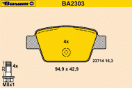 Комплект тормозных колодок BARUM BA2303