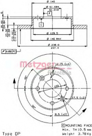 Тормозной диск METZGER 14068 E