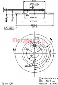 Тормозной диск METZGER 14128 E