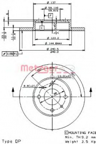 Тормозной диск METZGER 14138 E