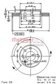 Тормозной диск METZGER 20238 E