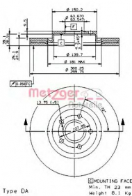 Тормозной диск METZGER 24925 V
