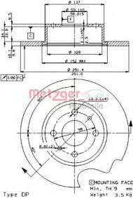 Тормозной диск METZGER 14078 E
