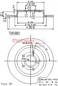 Тормозной диск METZGER 14901 V