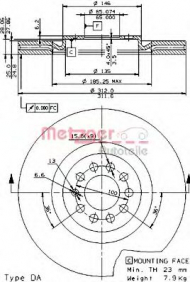Тормозной диск METZGER 22015 V