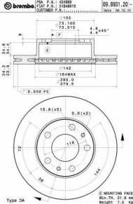 Тормозной диск BREMBO 09.8931.20