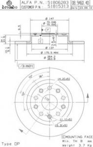 Тормозной диск BREMBO 08.9460.41