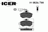 Комплект тормозных колодок ICER 180836-700