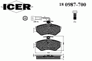 Комплект тормозных колодок ICER 180987-700