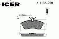 Комплект тормозных колодок ICER 181136-700