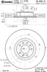 Тормозной диск BREMBO 09.A558.10