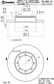 Тормозной диск BREMBO 08.A650.10