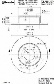 Тормозной диск BREMBO 08.A651.10